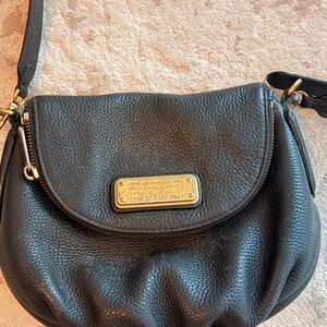 Marc Jacobs Black Pebbled Leather Shoulder Bag with Gold Plaque